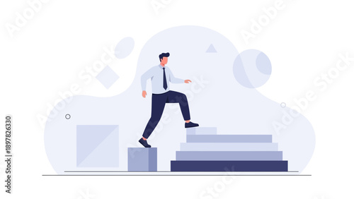 Businessman climbing stairs, career growth, success, motivation, modern flat illustration