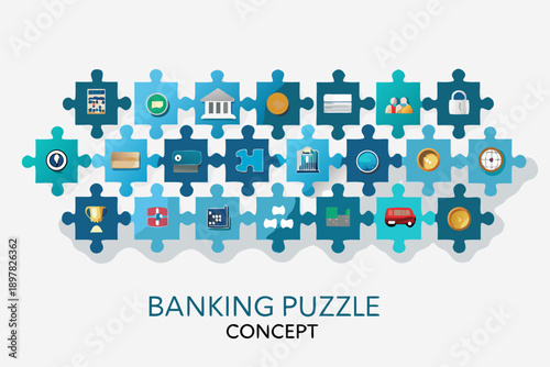 Banking and financial services represented as a connected puzzle
