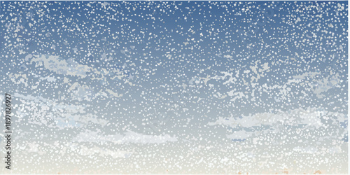 A gradient sky with scattered white clouds and a pale horizon