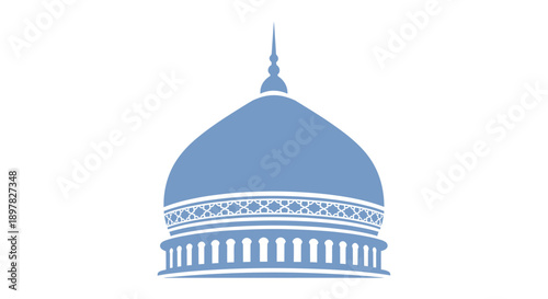 Mosque dome silhouette in light blue color with ornamental details for religious architecture and islamic cultural identity representation isolated on clean white background space