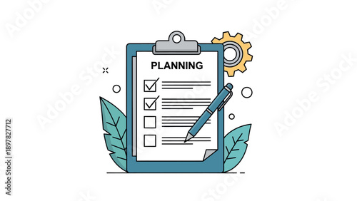 A detailed checklist on a clipboard with a pen symbolizes effective planning and project management for business goals and organizational strategy.