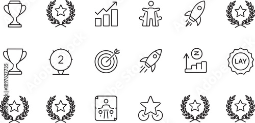 Set of Black and White Success and Achievement Icons
