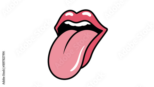 Vibrant open mouth with luscious pink lips and a playful tongue sticking out, an expressive stylized image ideal for musicrelated branding, event posters, or quirky merchandise.