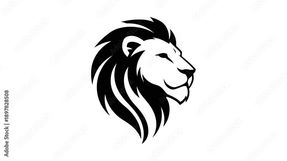Fototapeta premium Majestic Stylized Lion Head Logo in Profile with Flowing Mane
