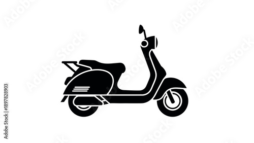 Stylish black silhouette graphic of a classic scooter, perfect for symbolizing urban freedom, convenient personal transportation, and everyday commuting across city landscapes for various