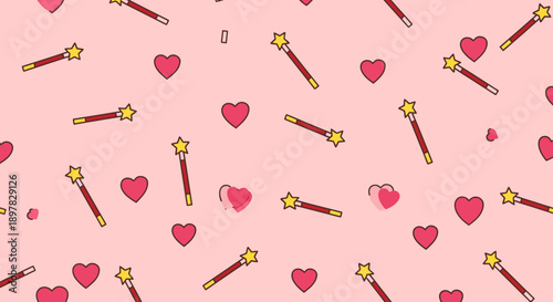 whimsical pattern of magic wands and hearts.