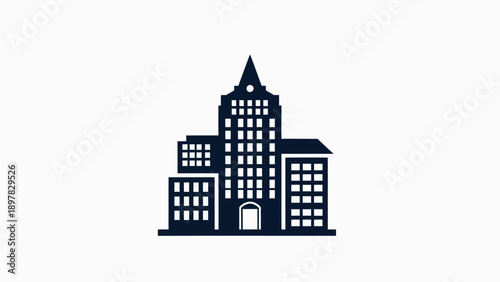 Modern multistory building complex icon suitable for real estate agency branding, city development projects, corporate business services, and urban planning visualizations