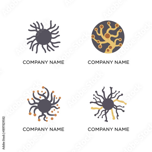 Set of four abstract neuron or cell logos with company name placeholders.