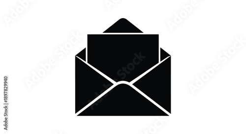 A simple black and white illustration depicts a closed envelope featuring a pointed flap and folded sides