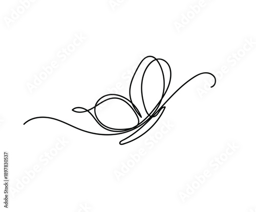 Butterfly Continuous One Line Drawing. Simple Butterfly One Line Drawing. 