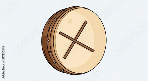 Tambourine Isolated on White Background, Cartoon Style