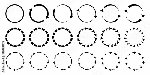 Circular arrow patterns arranged in three rows showcasing progressive motion