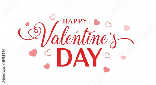 Valentine's day greeting with red hearts and text on white background for love and romance