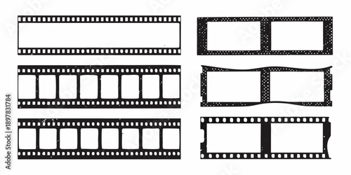 Collection of vintage filmstrips with varying frame arrangements and damage