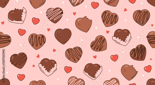 Chocolate hearts and sweets pattern.