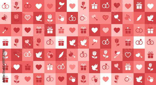 A mosaic of various Valentine's Day icons.
