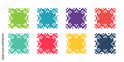 Colorful pixelated frames arranged in a grid showcasing varied patterns