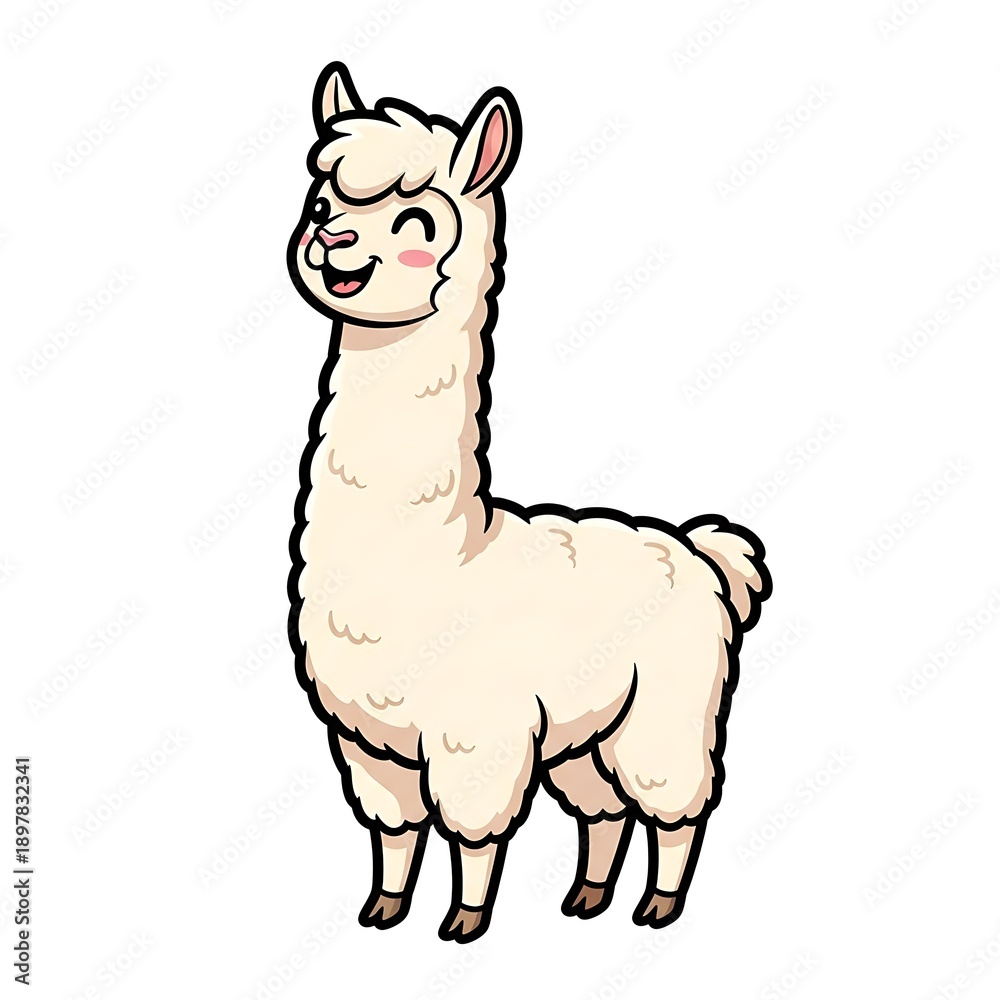 Fototapeta premium Cartoon Llama Illustration with White Background.