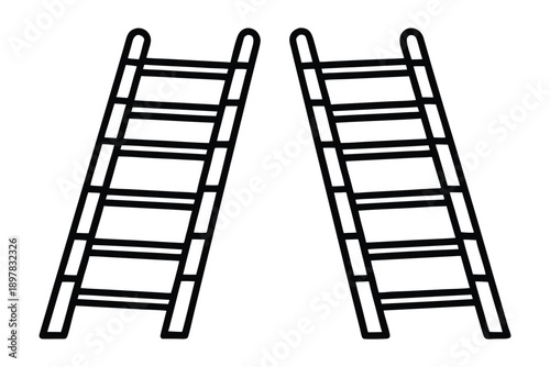 Black Line Ladders Leaning Against Invisible Surface line black and white minimalist simple