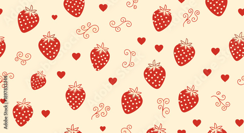 A pattern of strawberries and hearts.