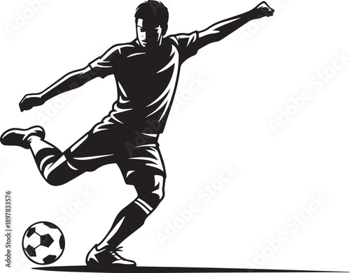 Soccer Player Kicking Ball Action Silhouette