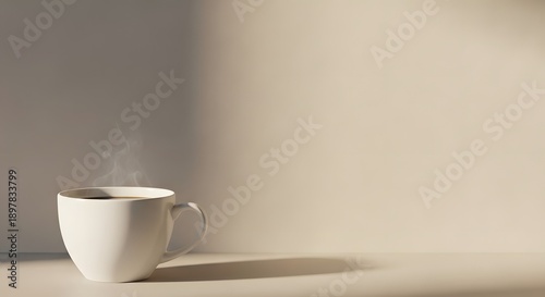 Wallpaper Mural Steaming white coffee cup on modern beige background Torontodigital.ca