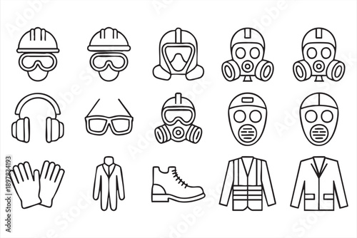 Personal Protective Equipment Icons in Outline Vector Style