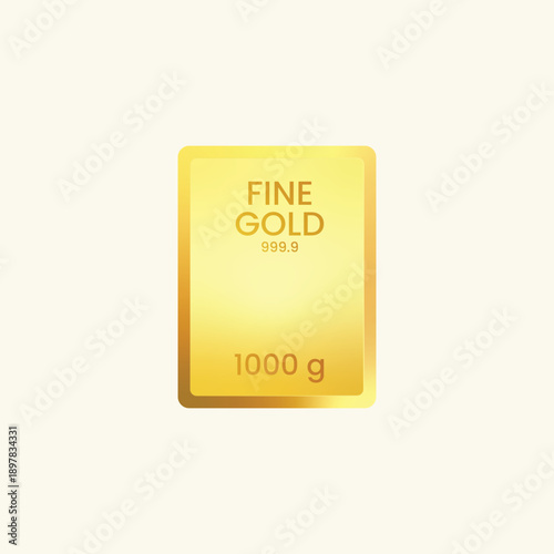 Realistic 1000g fine gold bar vector. 999.9 gold bullion ingot icon isolated on white. Large precious metal bank asset for finance, investment, wealth, and banking business marketing materials