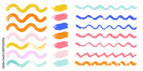 Colorful brushstroke waves arranged in vertical columns on white background