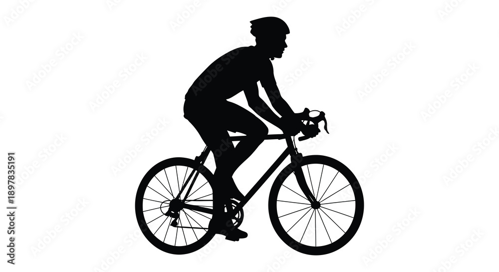 Obraz premium A stark silhouette depicts a cyclist in motion leaning forward on a road bicycle against a white backdrop