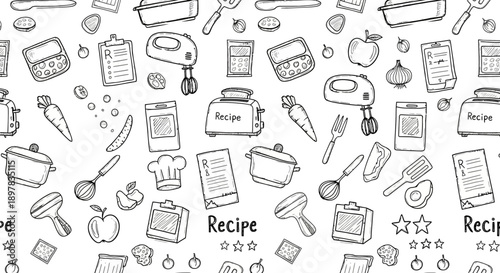 Cooking Action, Recipe Line Art, Culinary Kitchen, Illustration, Simple Design, Creative Viewpoint