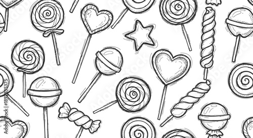 Whimsical Line Art Candy Lollipops Collection, Sweet Treats, Graphic Design, Fun Environment