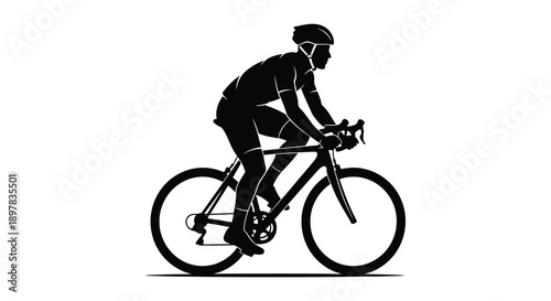 A minimalist black silhouette depicts a cyclist intensely riding a road bike showcasing athletic movement high quality professional