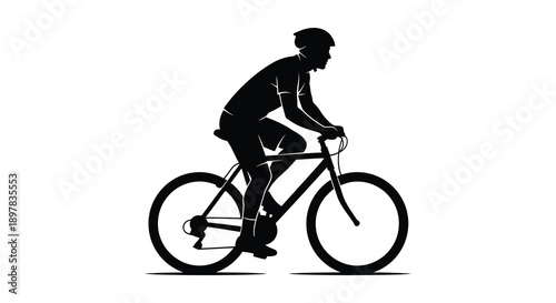 A stark black silhouette depicts a cyclist actively riding a mountain bike showcasing movement and athleticism high quality