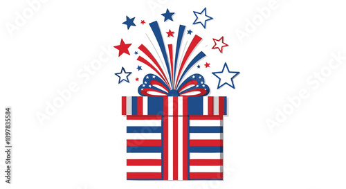 vector illustration of blue pickup truck with American flag and fireworks, for Independence Day or patriotic celebration, Isolated on transparent background, png