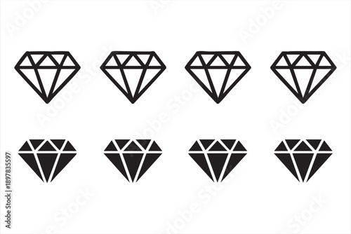 Diamond Icon Set Representing Wealth and Value Concepts