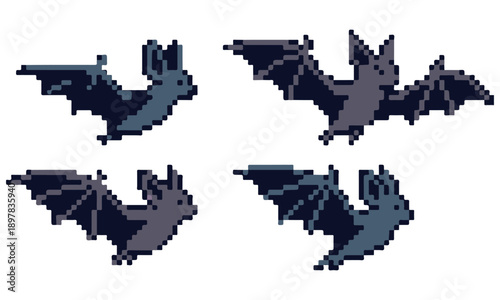 Set of Dark Flying Bat Vector Illustrations with Various Wing Spans for Halloween Decoration Spooky Night Theme Vampire Elements and Wildlife Silhouette Icons
