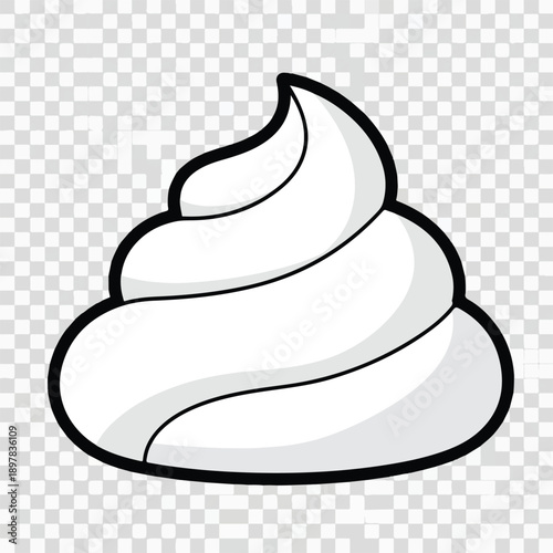 Illustration of whipped cream topping on a dessert, viewed from the side, featuring cream, dessert, topping, sweet, and food