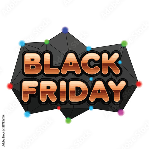 Black Friday sale advertisement with geometric shapes and vibrant colored lights