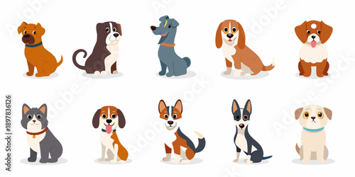 Collection of cartoon dogs and cats in various poses and colors