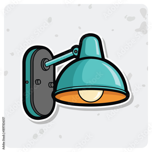 Illustration of a lamp attached to a wall, viewed from the side, showcasing its design and functionality in a simple setting.