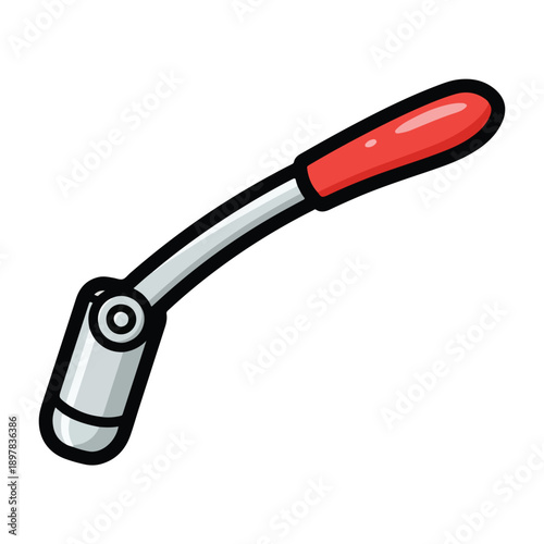 Illustration of a ratchet tool with red handle, viewed from the side