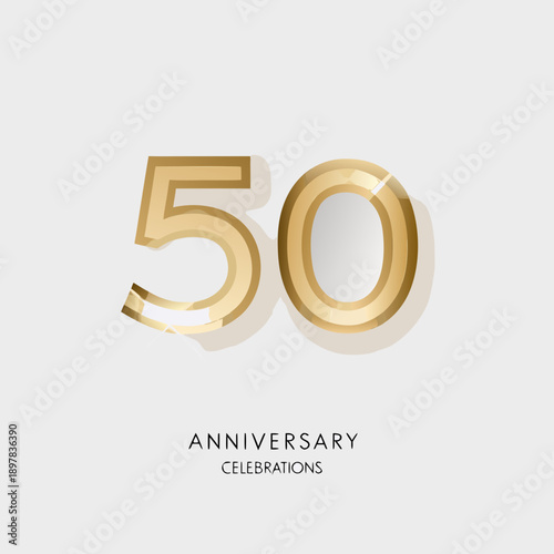 Golden number 50 with anniversary text on a white background