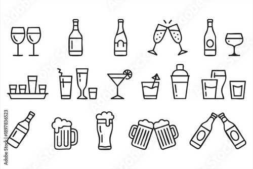 Modern Alcohol Drinks Icons for Bar Branding and Apps
