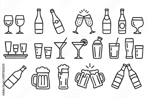 Alcohol Beverage Icons for Party and Celebration Concepts