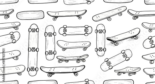 Dynamic Line Art Skateboards in a Pattern Design, Hobbies, Urban Style, Illustrative View