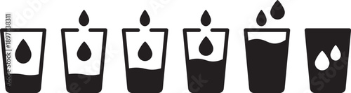 Liquid volume measure icon set. Minimalist black and white flat vector