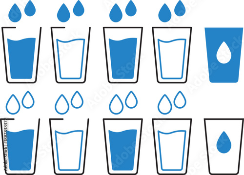 water level, water glass, liquid level, fill level, hydration, water measurement, liquid measurement, glass icon, drink water, water intake, volume level, progress level, level indicator, line icon, o