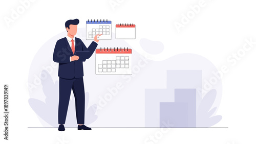 Businessman Planning Schedule with Calendar Dates
