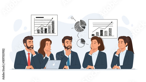 Business Team Meeting Discussing Financial Growth Charts and Data